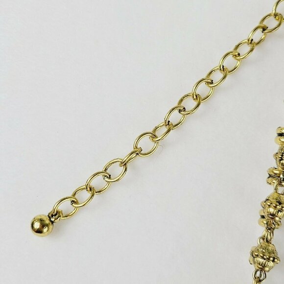 Bohemian Gypsy Style Necklace Double Strand Gold Tone Large Enamel Flower Focal - Picture 11 of 11